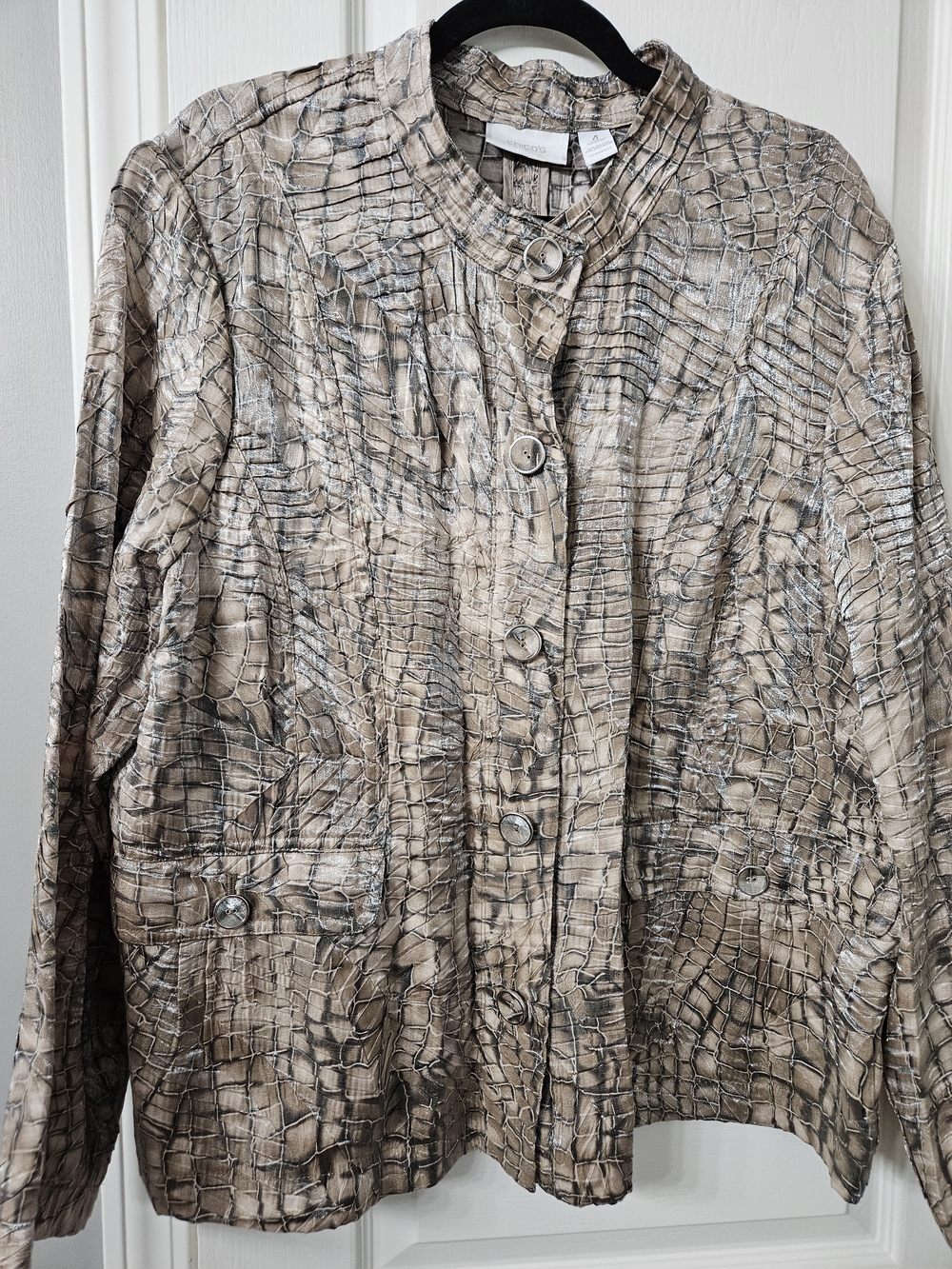 Chico's Taupe Croc-Print Button Front Jacket